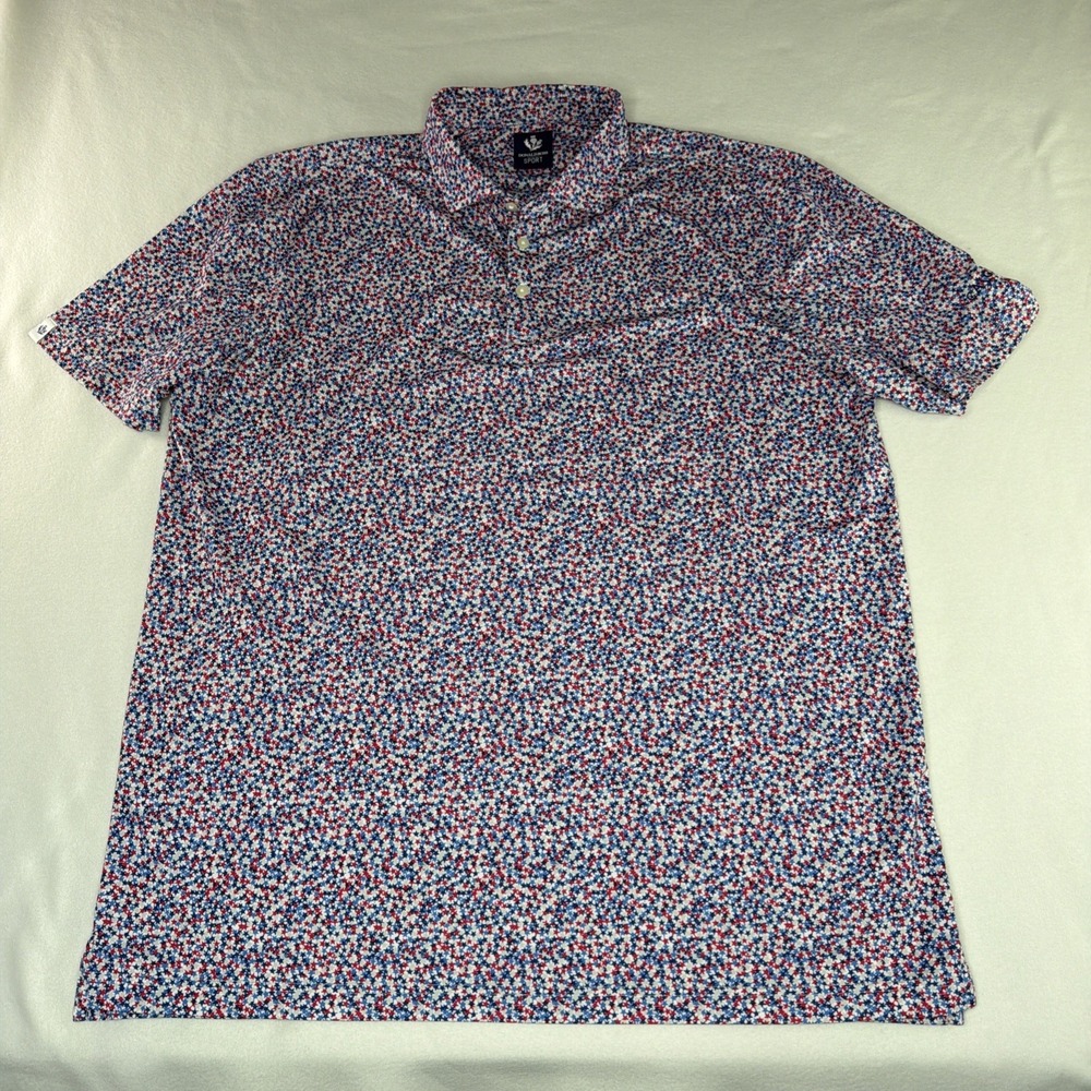 Donald Ross Sport Polo Shirt Men's XL Red White Blue Stars Stretch Golf